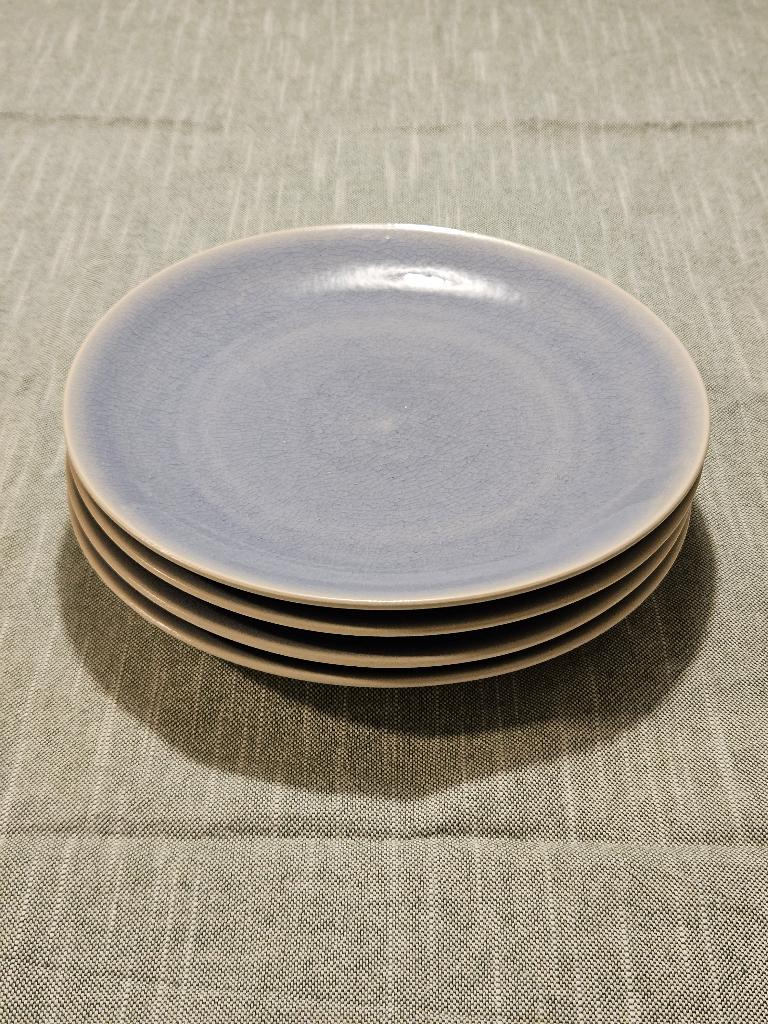 Set van 4 ontbijtborden blauw-beige Portugees keramiek, Ophalen, Keramiek, Nieuw, Bord(en)