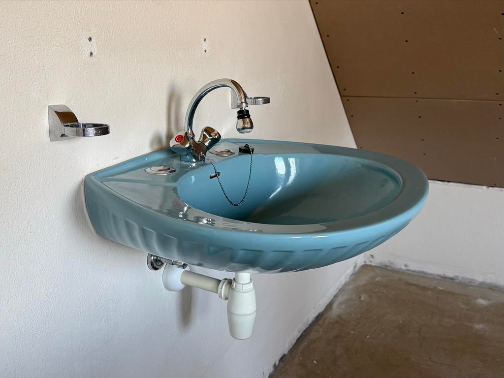 Blauwe vintage wasbak incl. kraan, Ophalen, Gebruikt, Wastafel