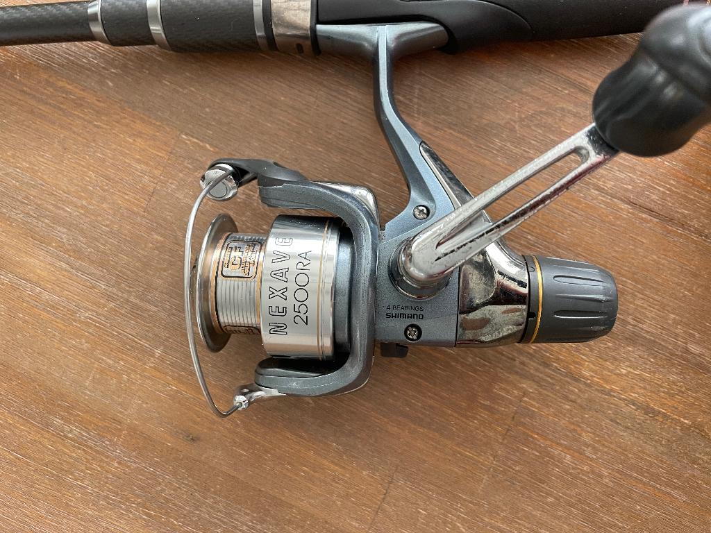 shimano nexave 2500RA + Mitchell Traxx 272 XH Spinhengel, Ophalen, Gebruikt, Molen