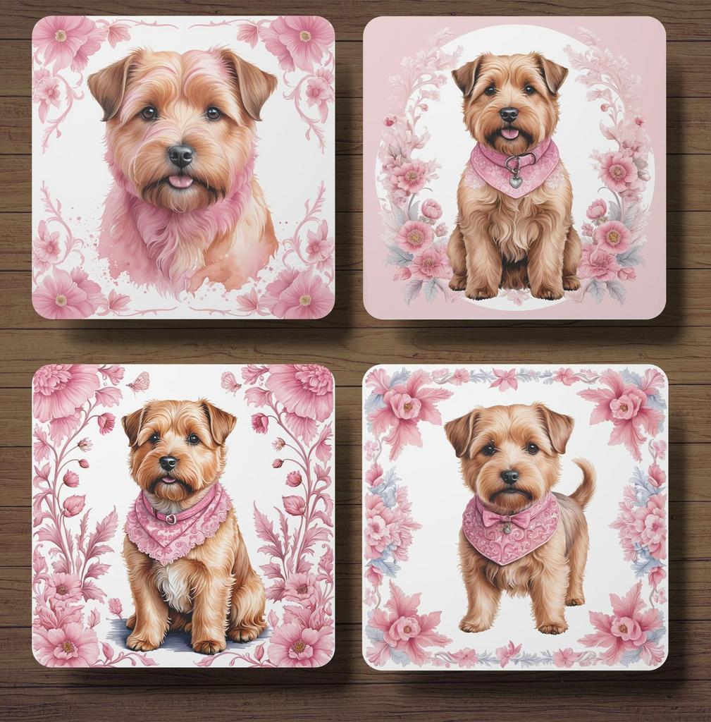Norfolk Terriër Delfts Roze onderzetters met houder, Huis en Inrichting, Woonaccessoires | Onderzetters, Nieuw, Glas of Kopje