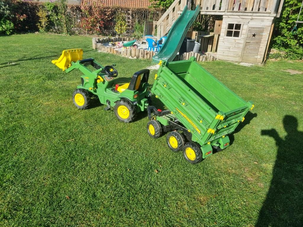 Traptractor John Deere  met luchtbanden en kar, Kinderen en Baby's, Speelgoed | Buiten | Skelters, Ophalen, Gebruikt, Overige merken