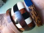 Vintage layered Hout Lucite Bangles / set van 3, Verzenden, Overige materialen, Armband
