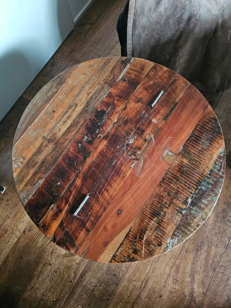 Rond bijzettafeltje met opbergruimte - 75 cm breed, Minder dan 45 cm, Gebruikt, Rond, Ophalen of Verzenden