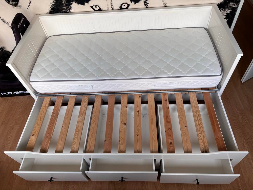 IKEA Hemnes uitschuifbaar bed 200 x 80, Ophalen, Gebruikt, Wit, Tweepersoons