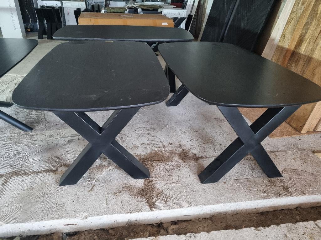 2. Eettafels 100 x 180 Deens ovaal, X-poot zwart Mango hout., Ophalen, 100 tot 150 cm, Zo goed als nieuw, Vijf personen of meer