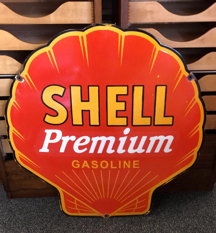 Emaille SHELL bord uit USA 75 cm, Ophalen, Gebruikt, Reclamebord