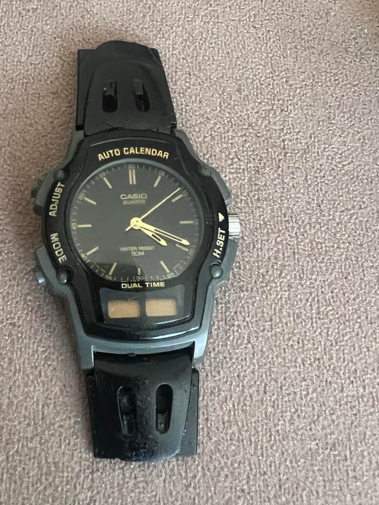 Casio Auto Calendar 2318 AW-24-  Dual Time werkt perfect, Casio, Kunststof, Gebruikt, Polshorloge