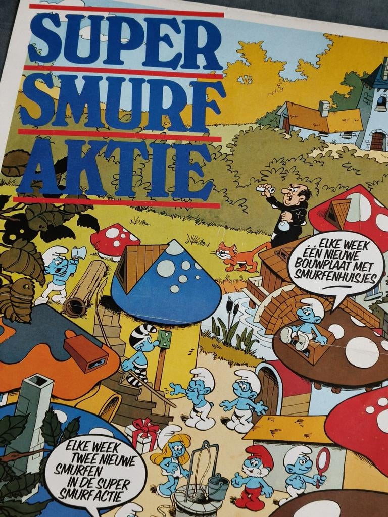 1984, POSTER SUPER SMURF AKTIE, VIVO, VÉGÉ, KWIEK., Ophalen of Verzenden, Verschillende Smurfen