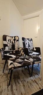 Fauteuil met voetensteun - Zwart/wit koeienhuid look, Huis en Inrichting, Fauteuils, Ophalen, Overige materialen, 75 tot 100 cm