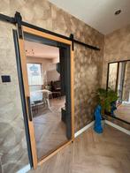 2 Eikenhouten Schuifdeuren met Glas en Zwart Beslag, Doe-het-zelf en Verbouw, Deuren en Horren, Ophalen, 80 tot 100 cm, Binnendeur