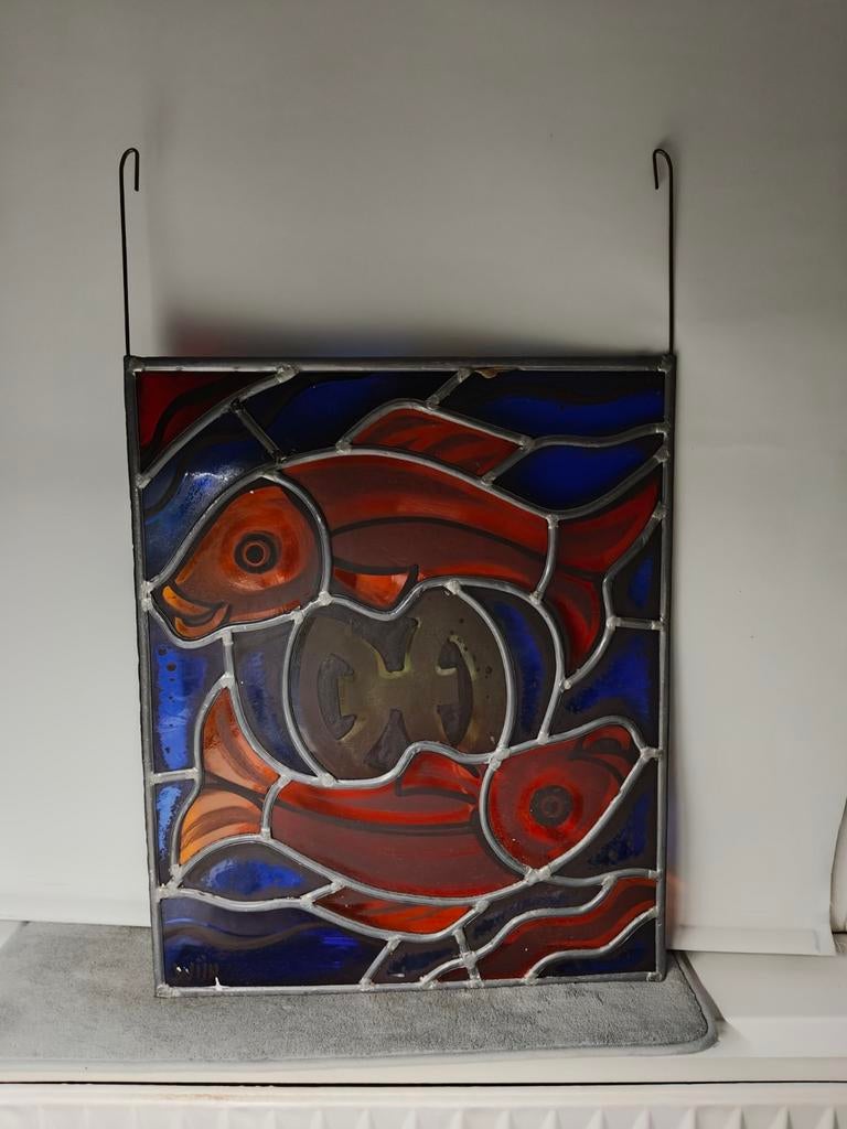 Glas in lood met vissen, Antiek en Kunst, Kunst | Overige Kunst, Ophalen