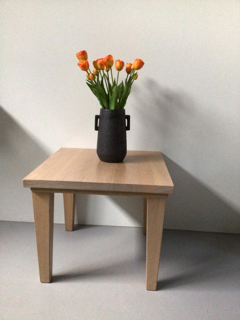 Eikenhouten bijzettafeltjes met white wash afwerking, Gebruikt, Vierkant, 55 tot 75 cm, Hout