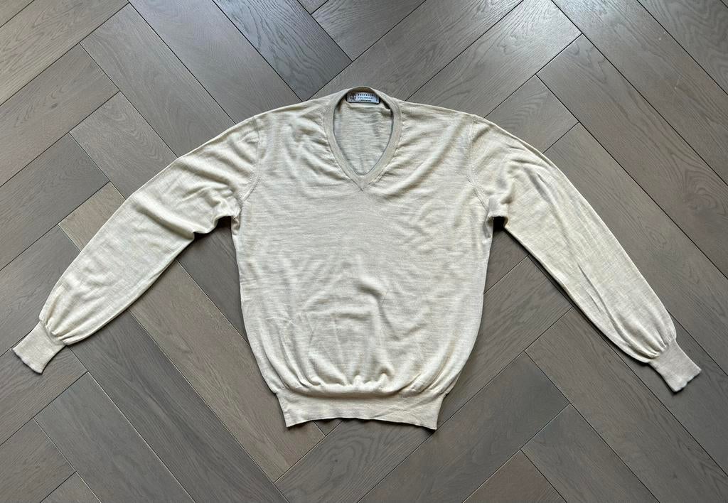 Brunello Cucinelli V-Neck zomer trui| Van €800 voor €200, Kleding | Heren, Truien en Vesten, Verzenden, Beige, Nieuw, Brunello Cucinelli