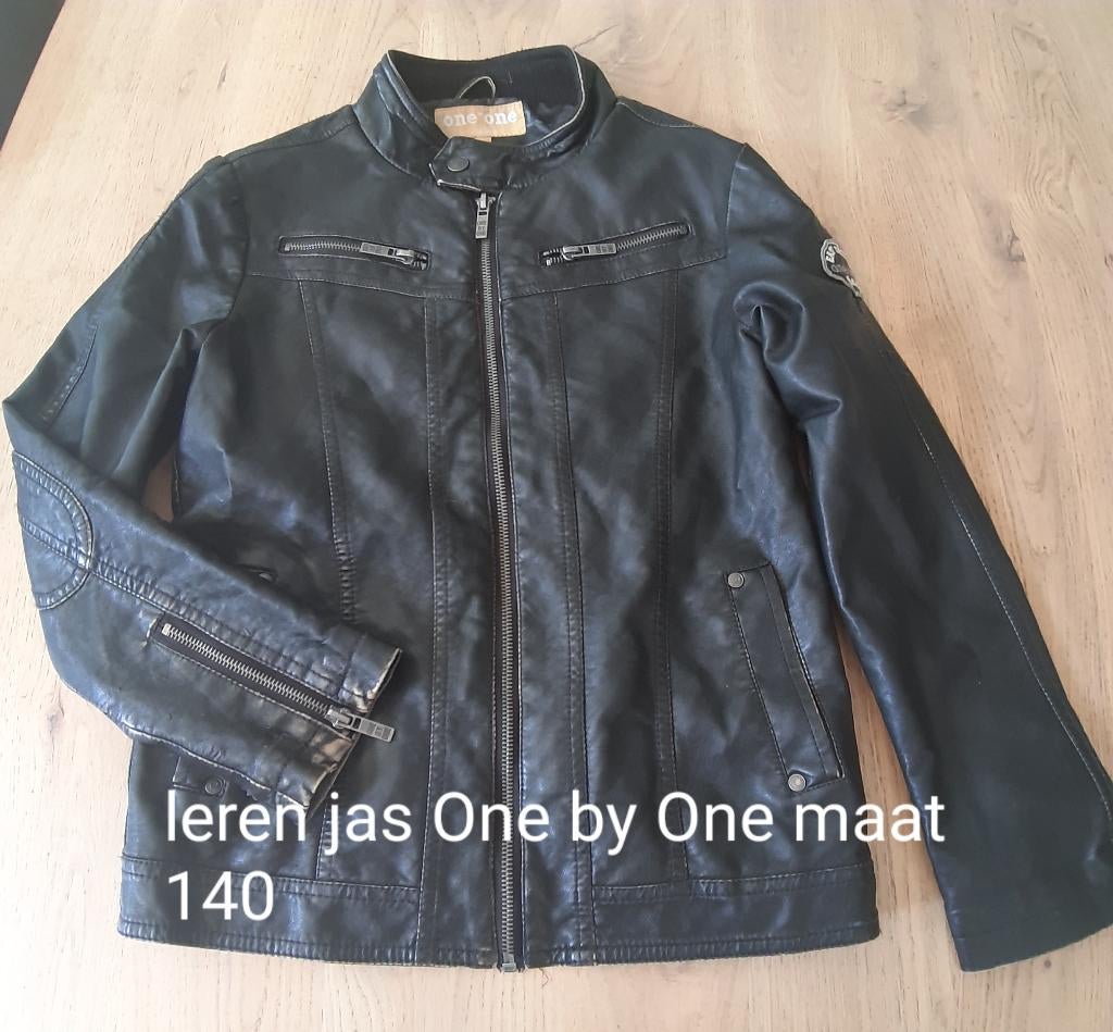 Leren jas One by One maat 140, Jongen of Meisje, Ophalen of Verzenden, Zo goed als nieuw, One by One