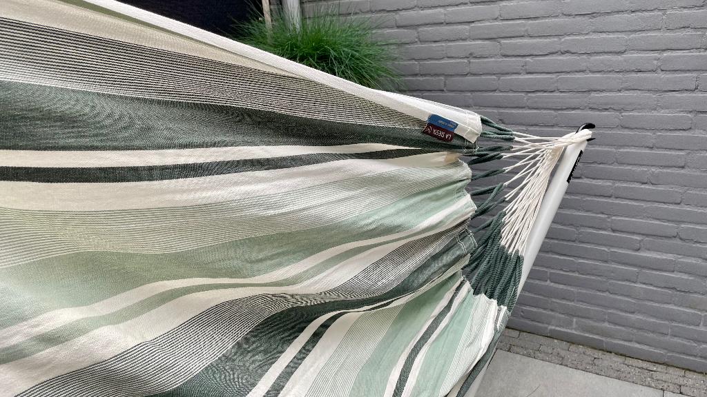La siesta Modesta Eenpersoons hangmat biologisch katoen, Ophalen, Opvouwbaar, Meerpersoons, Zo goed als nieuw