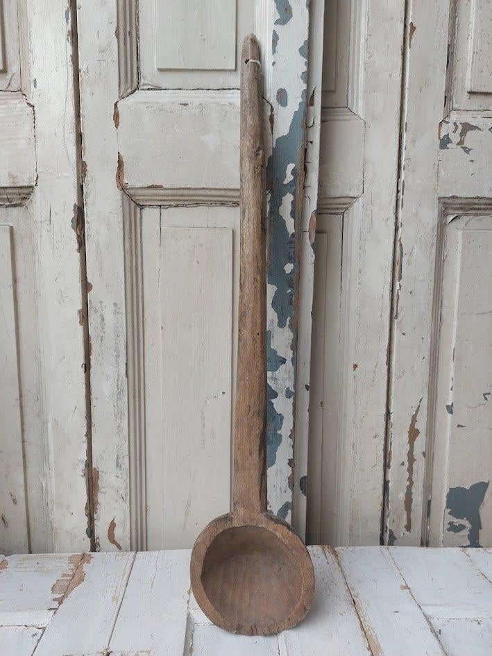 Oude houten pollepel robuust, Ophalen of Verzenden