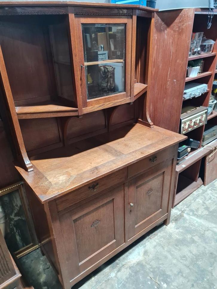 Antiek eiken dressoir met vitrinekast 123x54x188 cm, Antiek en Kunst, Antiek | Meubels | Kasten, Ophalen