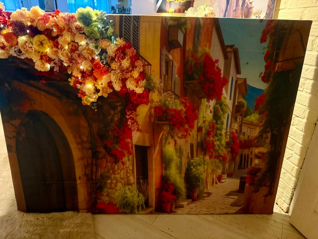 Handgemaakt bloemenwanddoek met sfeervolle verlichting, Huis en Inrichting, Woonaccessoires | Wanddecoraties, Zo goed als nieuw