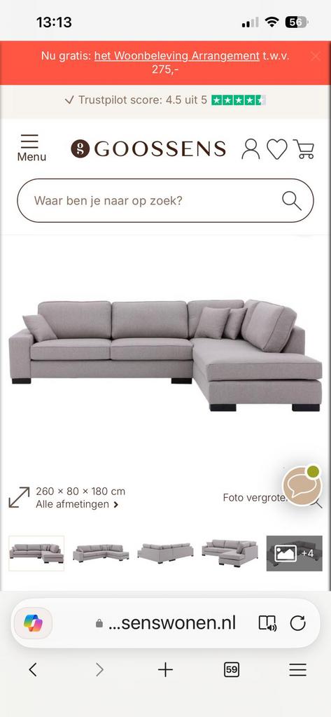 Bank van Goossens, Gebruikt, Hoekbank, 75 tot 100 cm, Ophalen of Verzenden