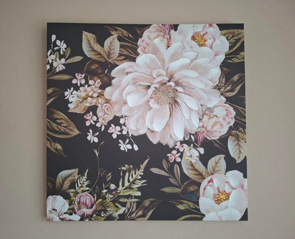 Schilderij 80x80 cm met bloemenprint, Huis en Inrichting, Woonaccessoires | Schilderijen, Tekeningen en Foto's, Ophalen, Zo goed als nieuw