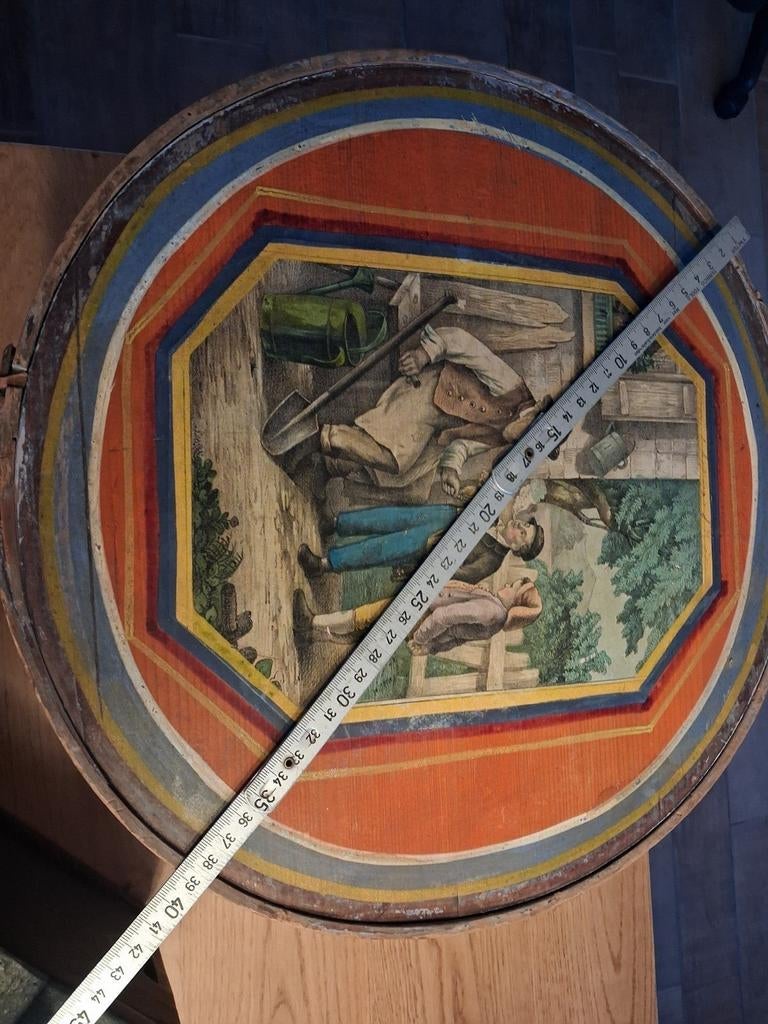 Een oude houten spanen doos (kappendoos) afbeeldingen, Antiek en Kunst, Ophalen of Verzenden