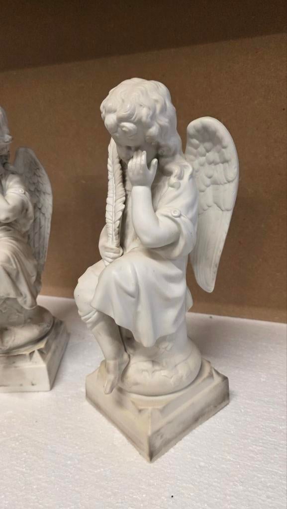 Antieke Buisquit Porseleinen Engelen Koppel, Ophalen of Verzenden