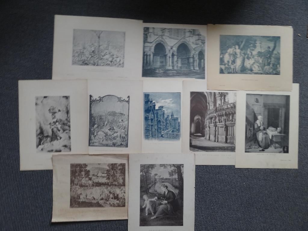 10 heliogravures, interieurs, stadsgezichten etc, Antiek en Kunst, Kunst | Etsen en Gravures, Overige technieken, Dagelijks leven