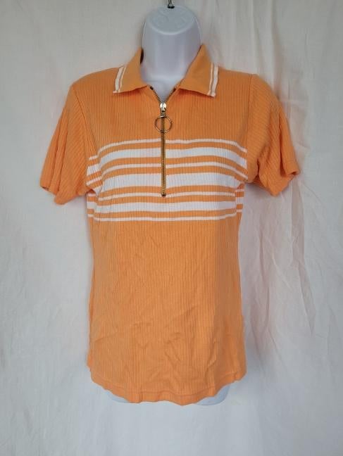 Leuk oranje dames shirt met kraag mt XL merk Prizzi, ., Maat 46/48 (XL) of groter, Oranje, Ophalen of Verzenden