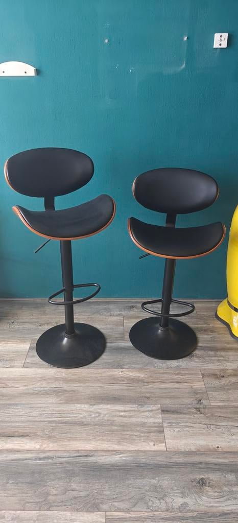 Set van 2 moderne barkrukken - Zwart met houtaccent, Ophalen