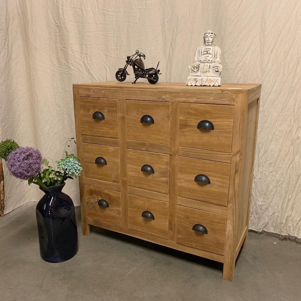 Ladekast / Dressoir - 9 lades - massief teakhout - TTM Wonen