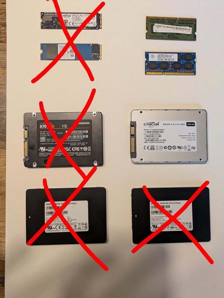 Diverse Ram, Sata, M.2 en NVMe SSD's 240GB, 256GB, 1Tb, Zie omschrijving, Intern, Gebruikt, Ophalen of Verzenden