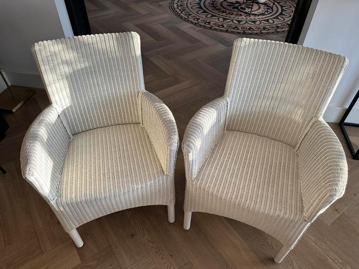 Set van 2 Lloyd Loom stoelen, Huis en Inrichting, Stoelen, Gebruikt, Twee, Riet of Rotan, Wit, Ophalen