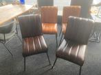 Set van 4 vintage eetkamerstoelen echt leer en metaal, Ophalen, Gebruikt, Bruin, Leer