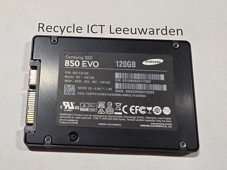 Samsung 120gb laptop ssd hdd hardeschijf 850evo, Computers en Software, Harde schijven, Gebruikt, Laptop, Intern, SSD, SATA, Ophalen of Verzenden
