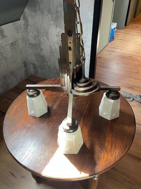 Art Deco hanglamp, Ophalen of Verzenden, Gebruikt, Glas, 50 tot 75 cm
