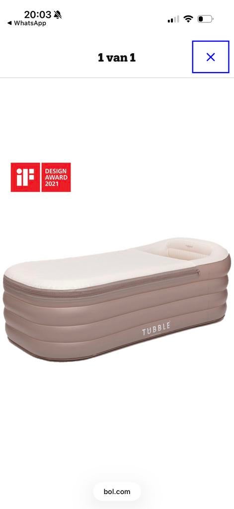 Tubble Royale OpblaasbaarBad - Taupe - 255L, Volw tot 188cm, Ophalen, Nieuw, Beige, Overige typen