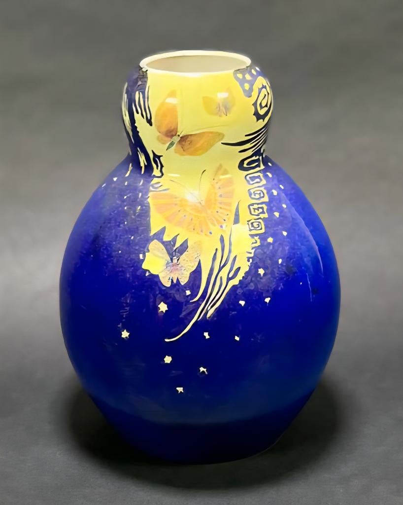 2. Jugendstil vaas, Chris Lanooy voor Haga - vlinder decor, Ophalen of Verzenden