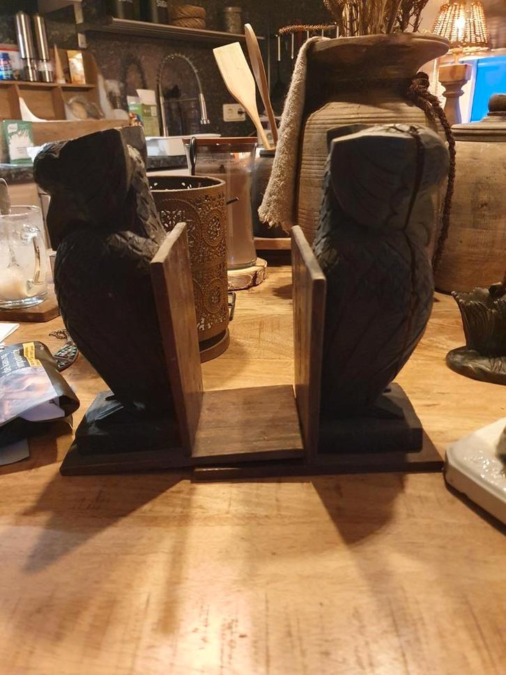 Vintage Uilen Boekensteunen - Handgesneden Hout, Huis en Inrichting, Woonaccessoires | Overige, Gebruikt, Ophalen of Verzenden