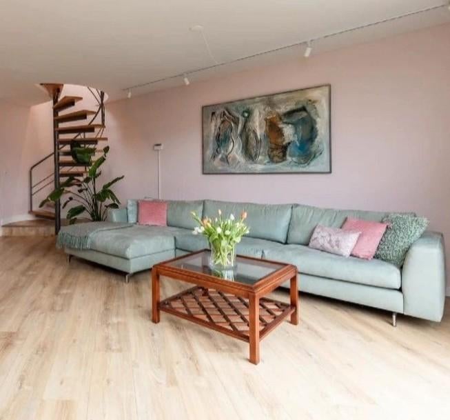 Comfortabele turquoise hoekbank met chaise longue, Ophalen