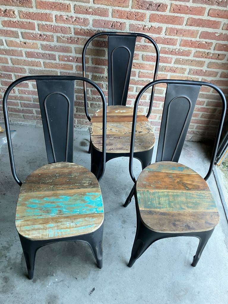 3x Blade retro stoelen met houten zitting, Huis en Inrichting, Stoelen, Ophalen, Gebruikt, Drie, Zwart
