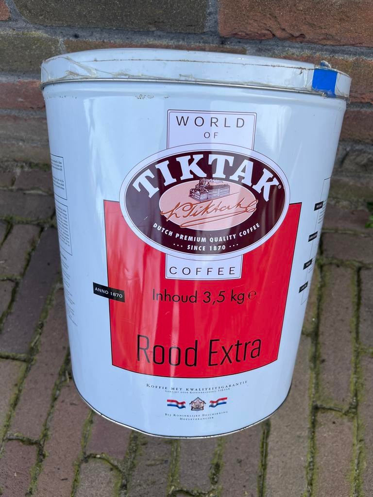 Tiktak koffieblik 3,5 kg Rood Extra, Verzamelen, Ophalen, Gebruikt, Verpakking