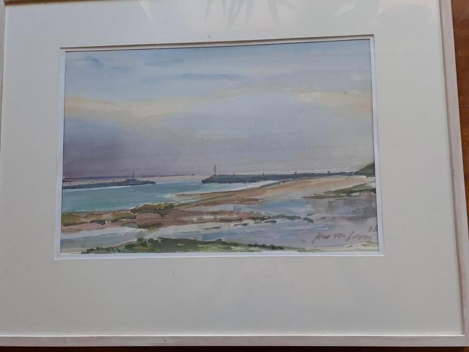 Aquarel Jan van Loon - Haventje van Terschelling, Antiek en Kunst, Ophalen