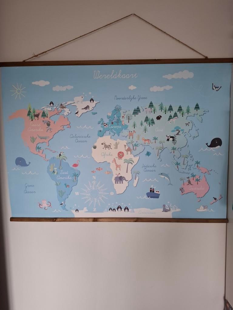 Wereldkaart 100 x 70 cm kinderkamer, Ophalen of Verzenden, Aardrijkskunde