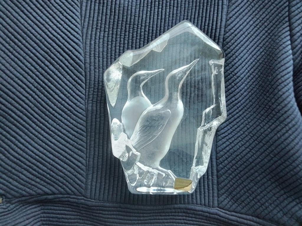 kristallen sculptuur van 2 vogels van Mats Jonasson,vintage, Ophalen
