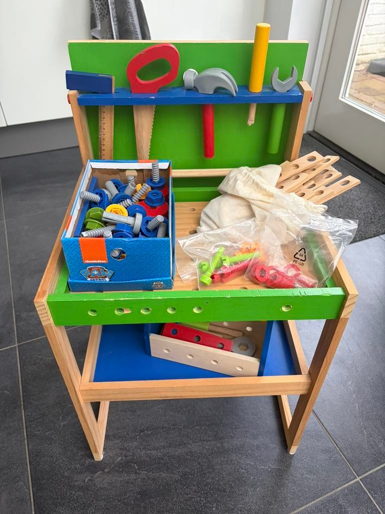 Houten werkbank met gereedschapskist voor jonge kinderen, Ophalen, Gebruikt