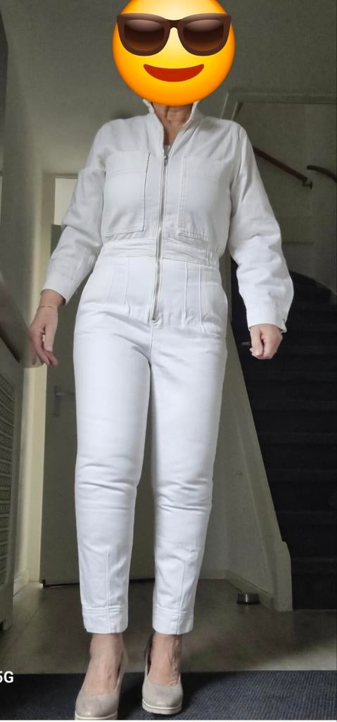 Mango Denim Witte Overall / Jumpsuit Maat XS, Kleding | Dames, Jumpsuits, Wit, Ophalen of Verzenden, Zo goed als nieuw, MNG Denim