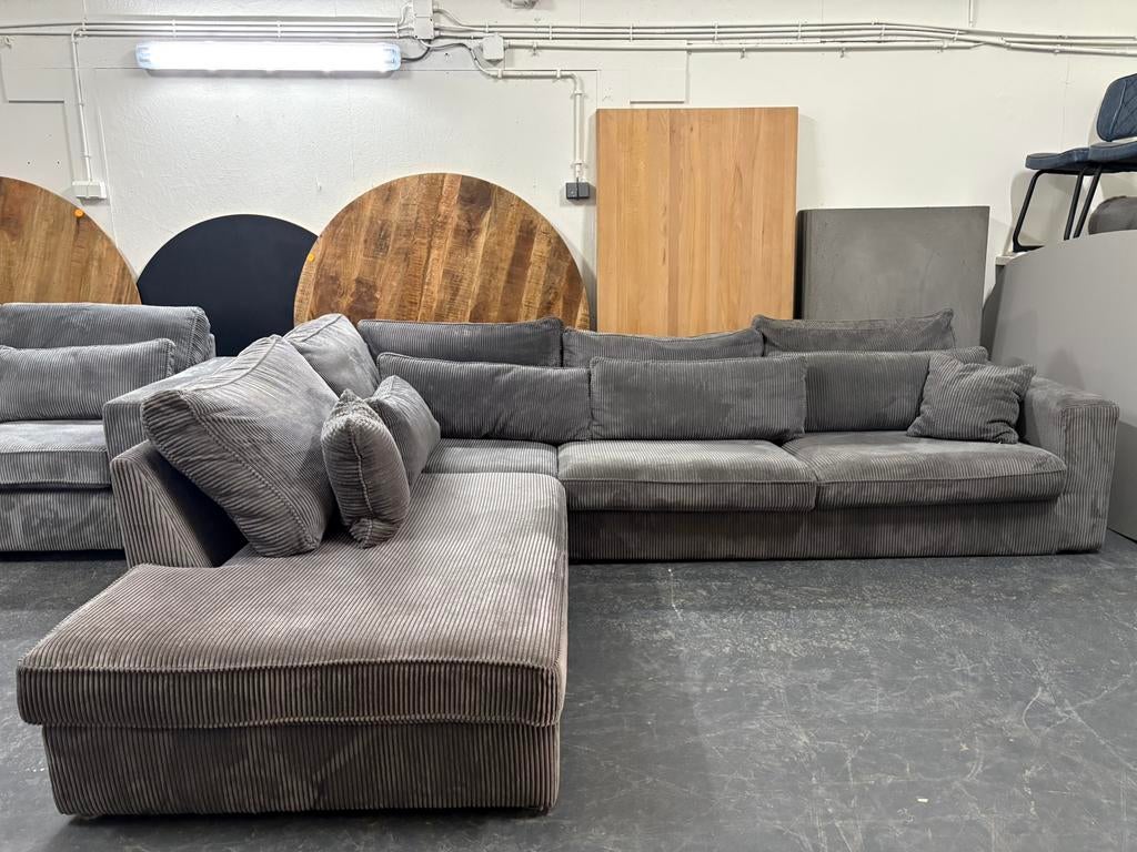 Grijze Ribstof Hoekbank, Ophalen of Verzenden, Zo goed als nieuw