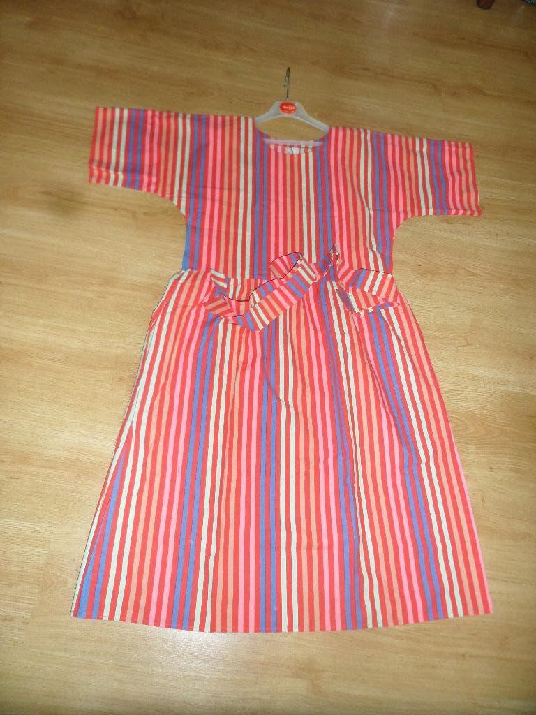 VUOKKO SUOMI-FINLAND gestreepte katoenen vintage jurk.IZGST, Kleding | Dames, Jurken, Overige kleuren, Ophalen of Verzenden, Onder de knie