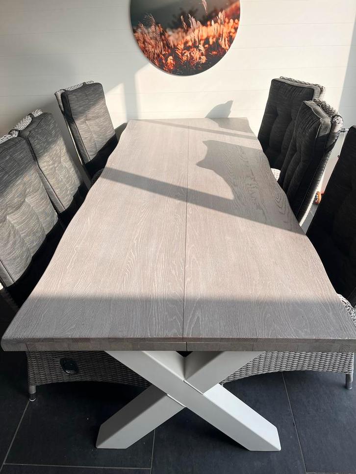 Grijze houten eettafel 240x100, Huis en Inrichting, Tafels | Eettafels, Gebruikt, 100 tot 150 cm, 200 cm of meer, Vijf personen of meer