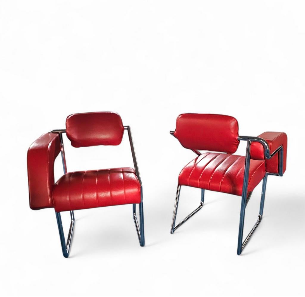 2 x Non-Conformist chair / Eileen Gray by Alivar red leather, Ophalen, Gebruikt, Twee, Leer
